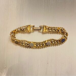 Vintage 1960s Gold-tone Bracelet with Round Disc Accents.  Marked “Japan”.